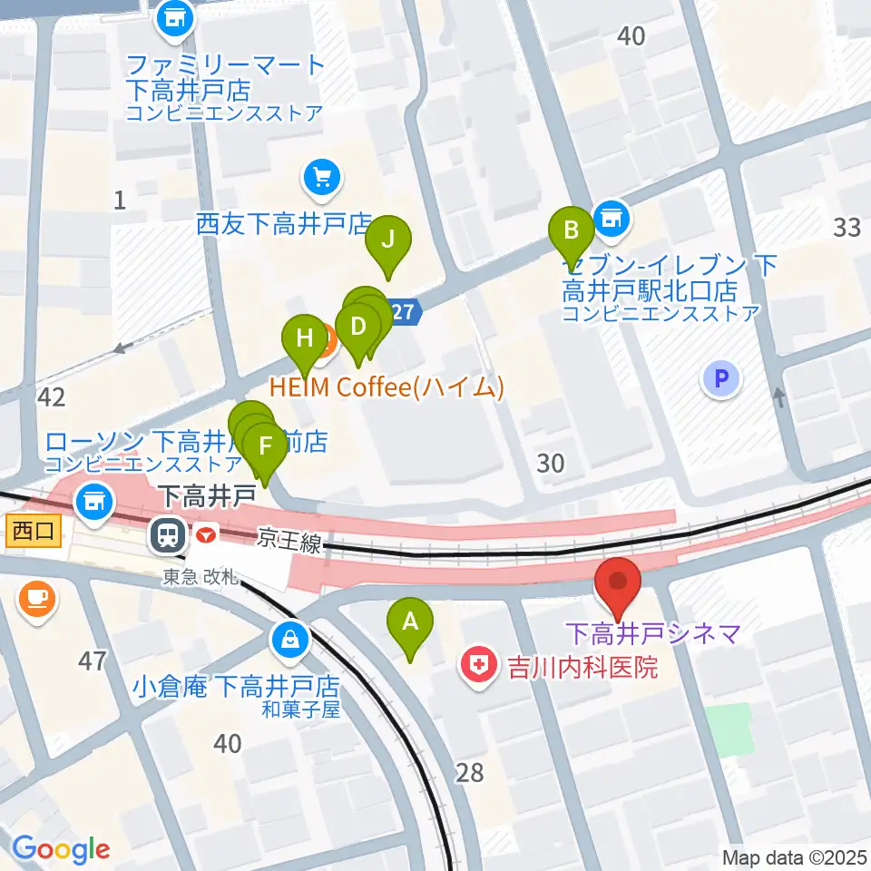 下高井戸シネマ周辺のファミレス・ファーストフード一覧地図