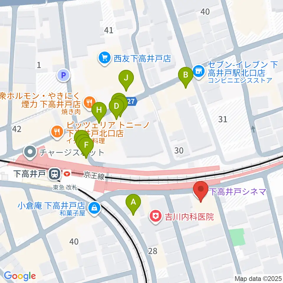 下高井戸シネマ周辺のファミレス・ファーストフード一覧地図