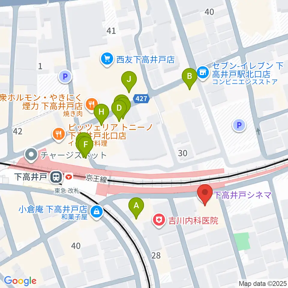 下高井戸シネマ周辺のファミレス・ファーストフード一覧地図