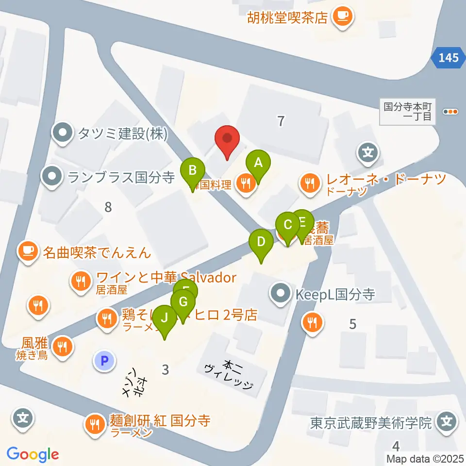 国分寺ART×JAZZ M's周辺のファミレス・ファーストフード一覧地図