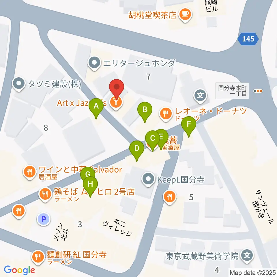 国分寺ART×JAZZ M's周辺のファミレス・ファーストフード一覧地図