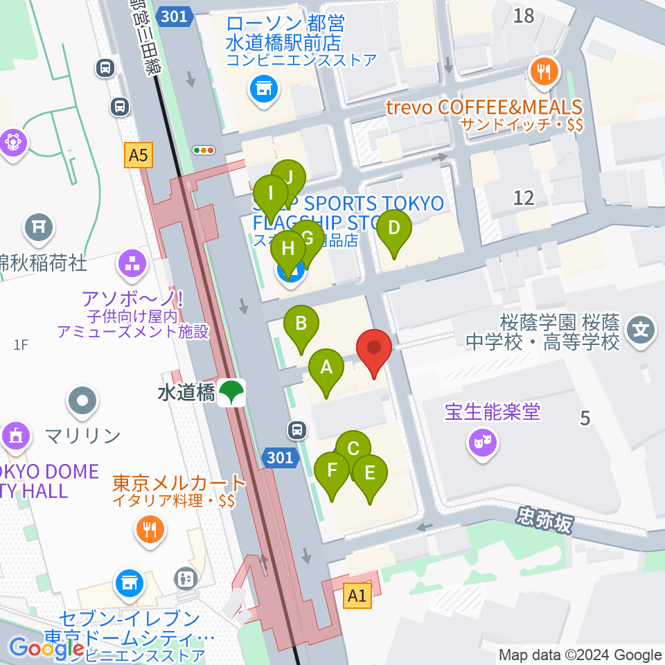 水道橋Ftarri周辺のファミレス・ファーストフード一覧地図