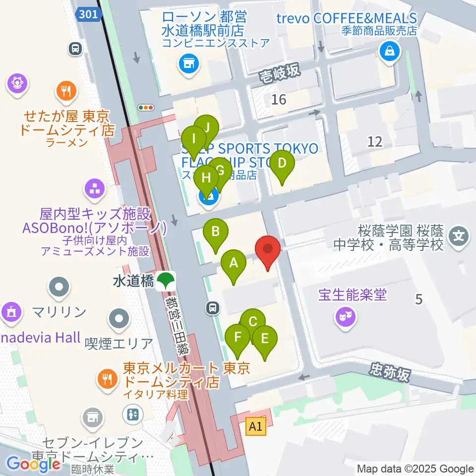 水道橋Ftarri周辺のファミレス・ファーストフード一覧地図