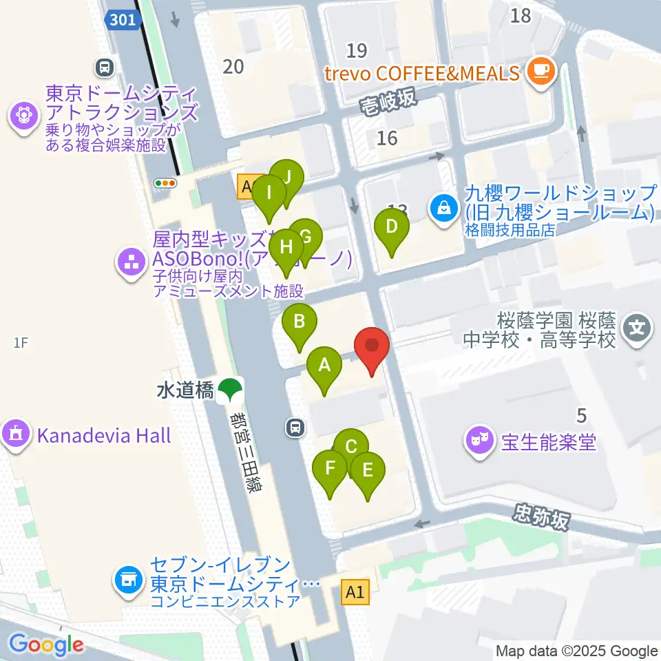 水道橋Ftarri周辺のファミレス・ファーストフード一覧地図