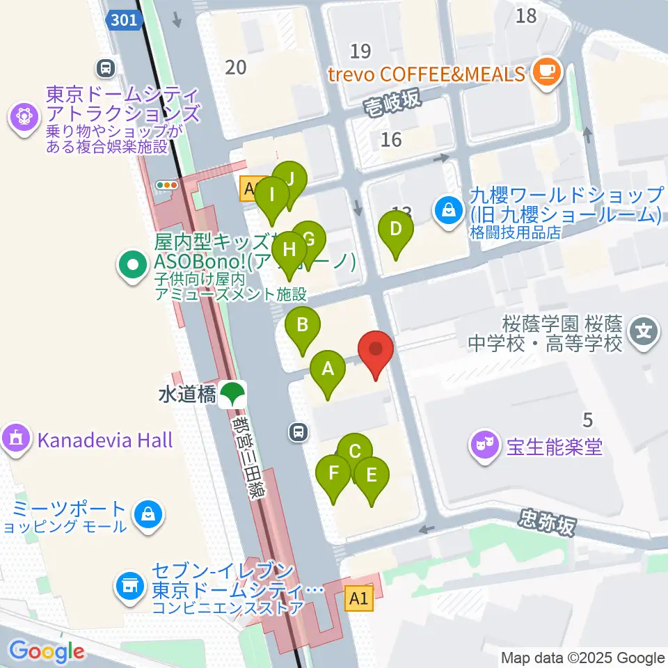水道橋Ftarri周辺のファミレス・ファーストフード一覧地図