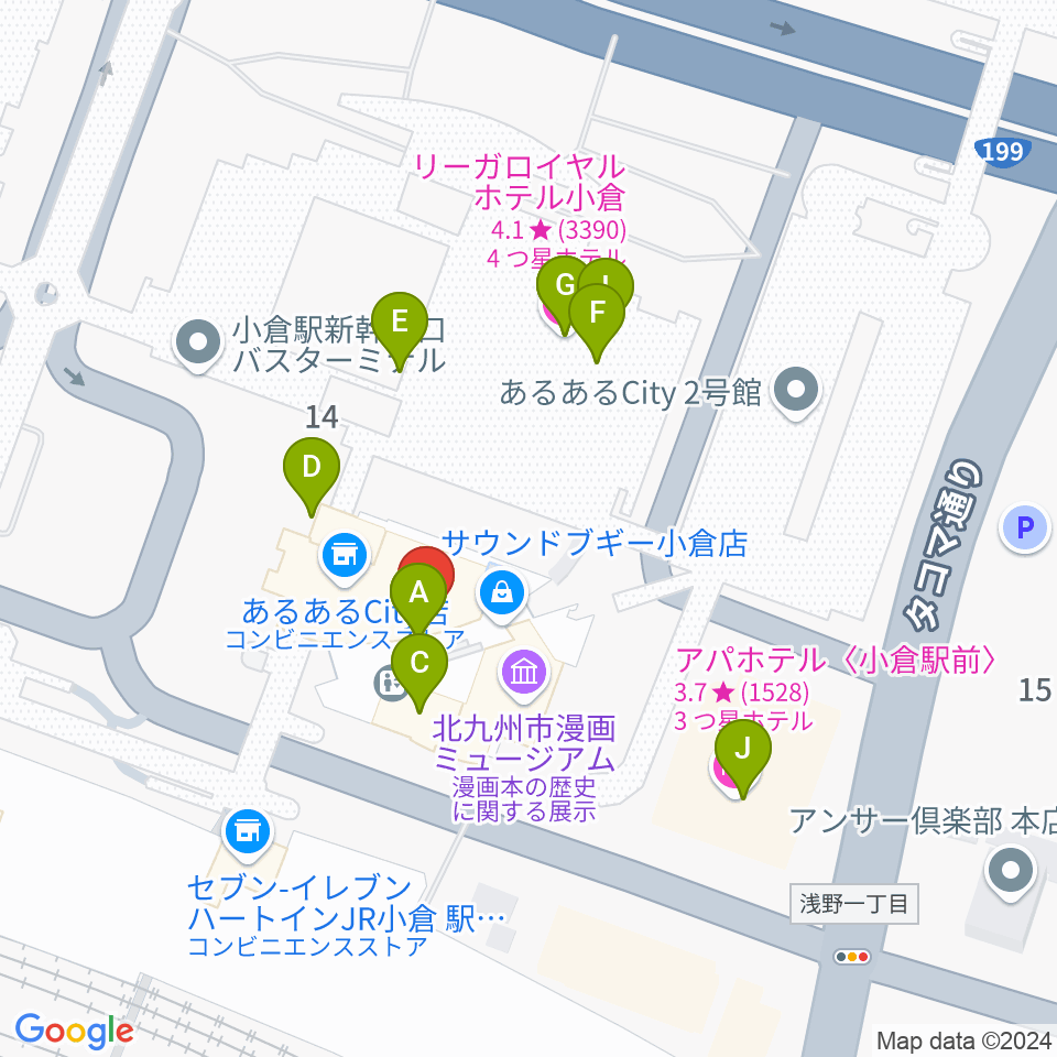 あるあるcity B1Fスタジオ周辺のファミレス・ファーストフード一覧地図