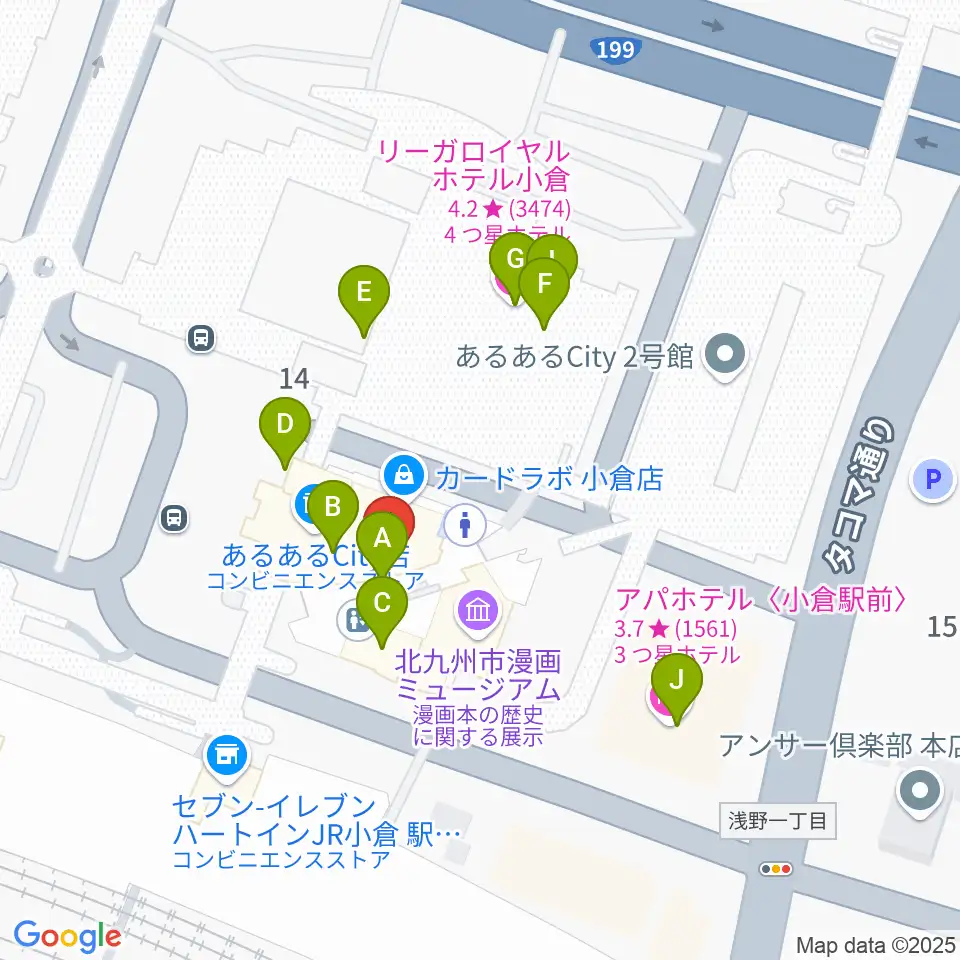 あるあるcity B1Fスタジオ周辺のファミレス・ファーストフード一覧地図