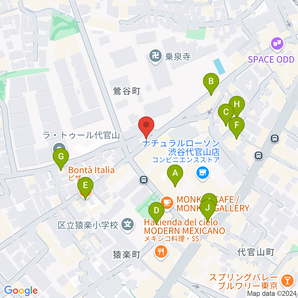 未来太鼓道場 みらい代官山スタジオ周辺のファミレス・ファーストフード一覧地図