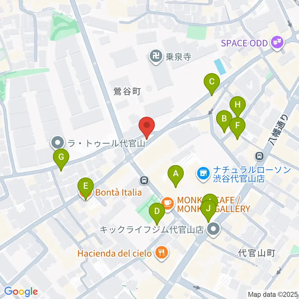 未来太鼓道場 みらい代官山スタジオ周辺のファミレス・ファーストフード一覧地図