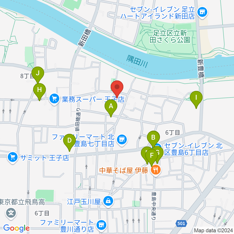 東京バビロン周辺のファミレス・ファーストフード一覧地図