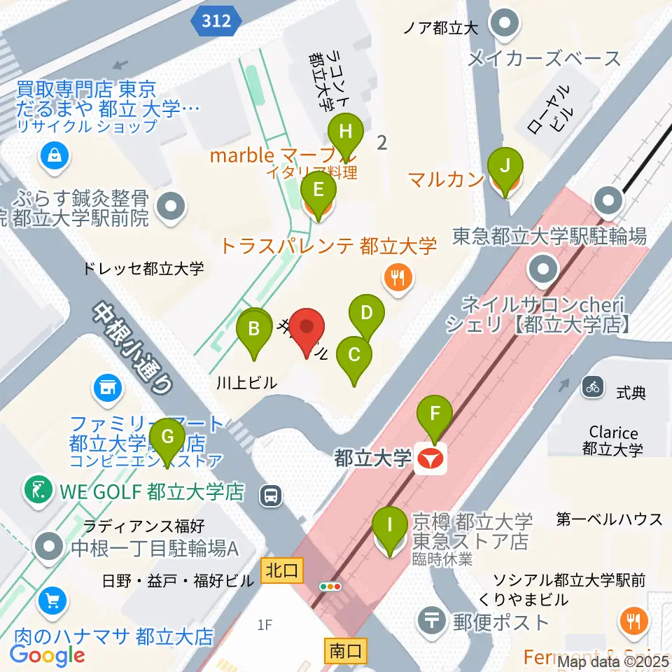 カワイ音楽教室 都立大学センター周辺のファミレス・ファーストフード一覧地図