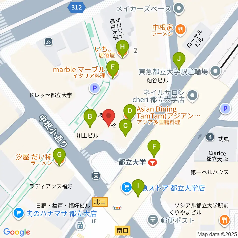 カワイ音楽教室 都立大学センター周辺のファミレス・ファーストフード一覧地図