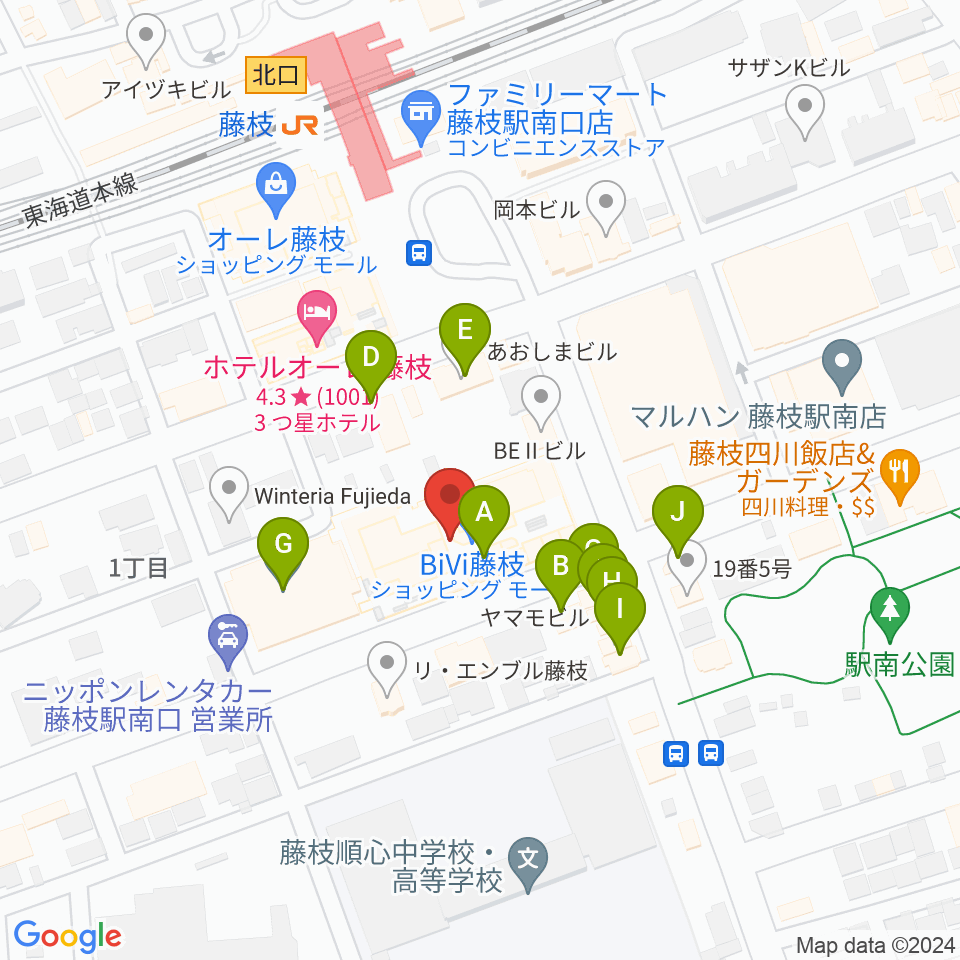 藤枝シネ・プレーゴ周辺のファミレス・ファーストフード一覧地図