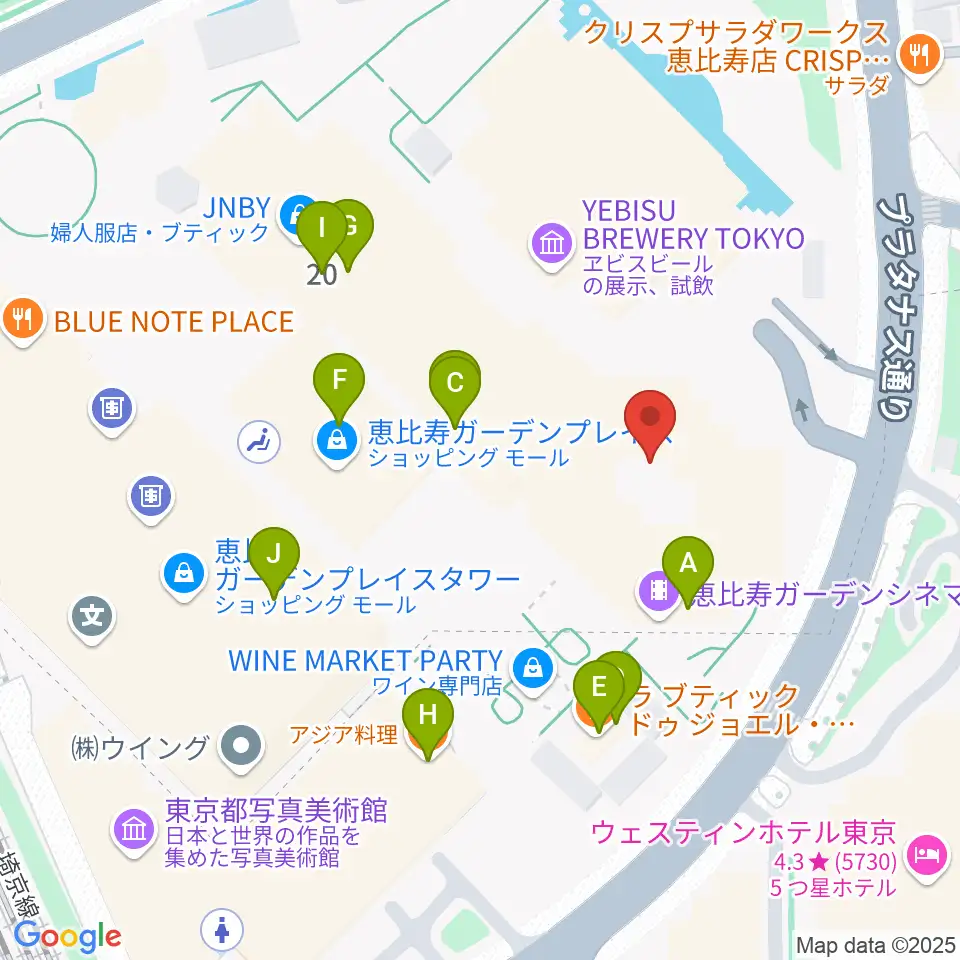 恵比寿ガーデンシネマ周辺のファミレス・ファーストフード一覧地図
