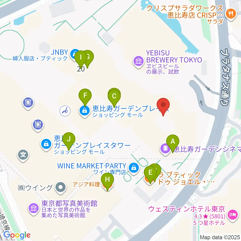 恵比寿ガーデンシネマ周辺のファミレス・ファーストフード一覧地図