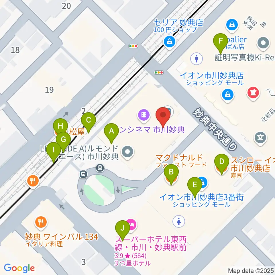 イオンシネマ市川妙典周辺のファミレス・ファーストフード一覧地図