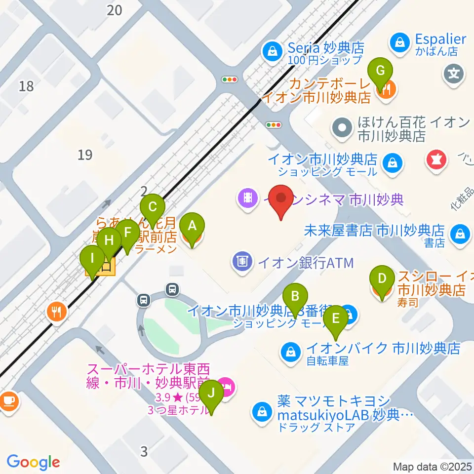 イオンシネマ市川妙典周辺のファミレス・ファーストフード一覧地図