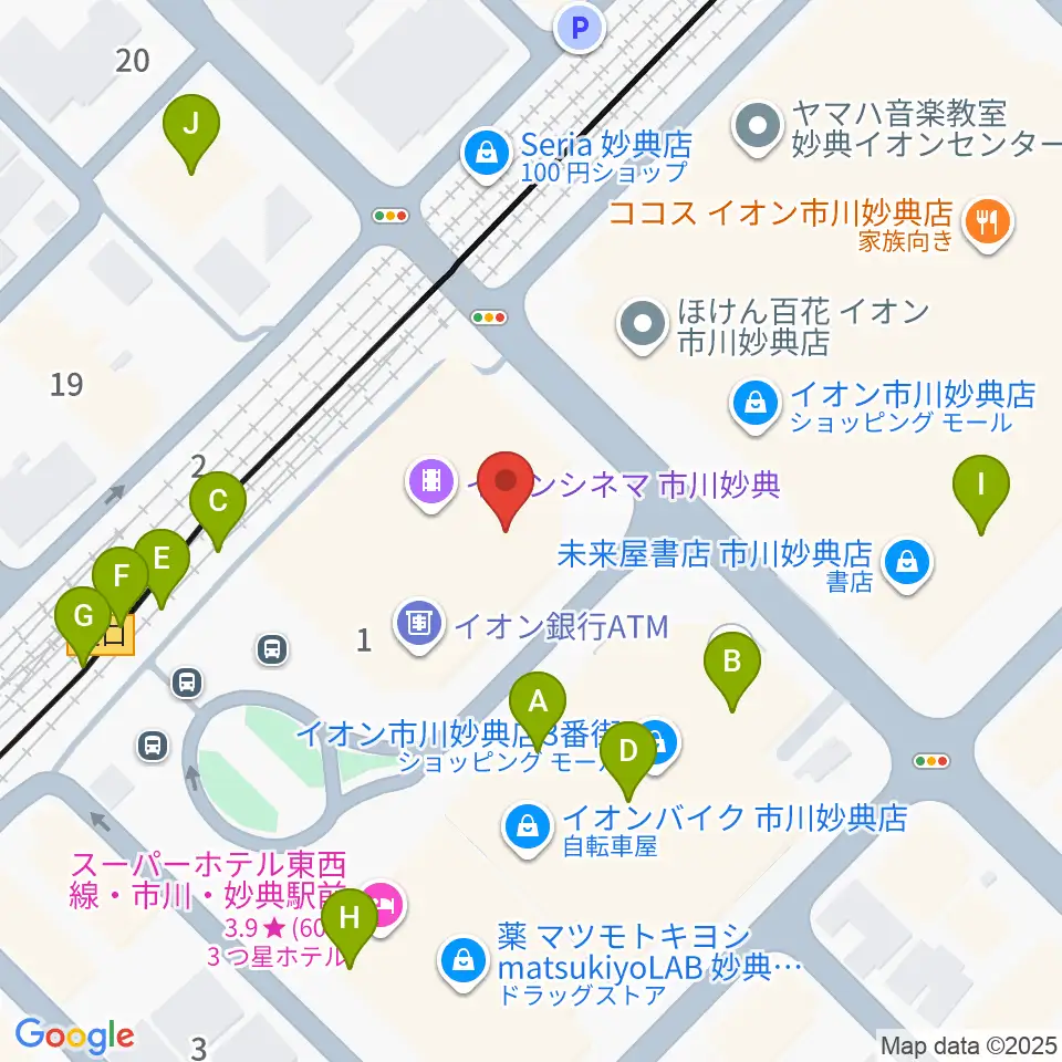 イオンシネマ市川妙典周辺のファミレス・ファーストフード一覧地図
