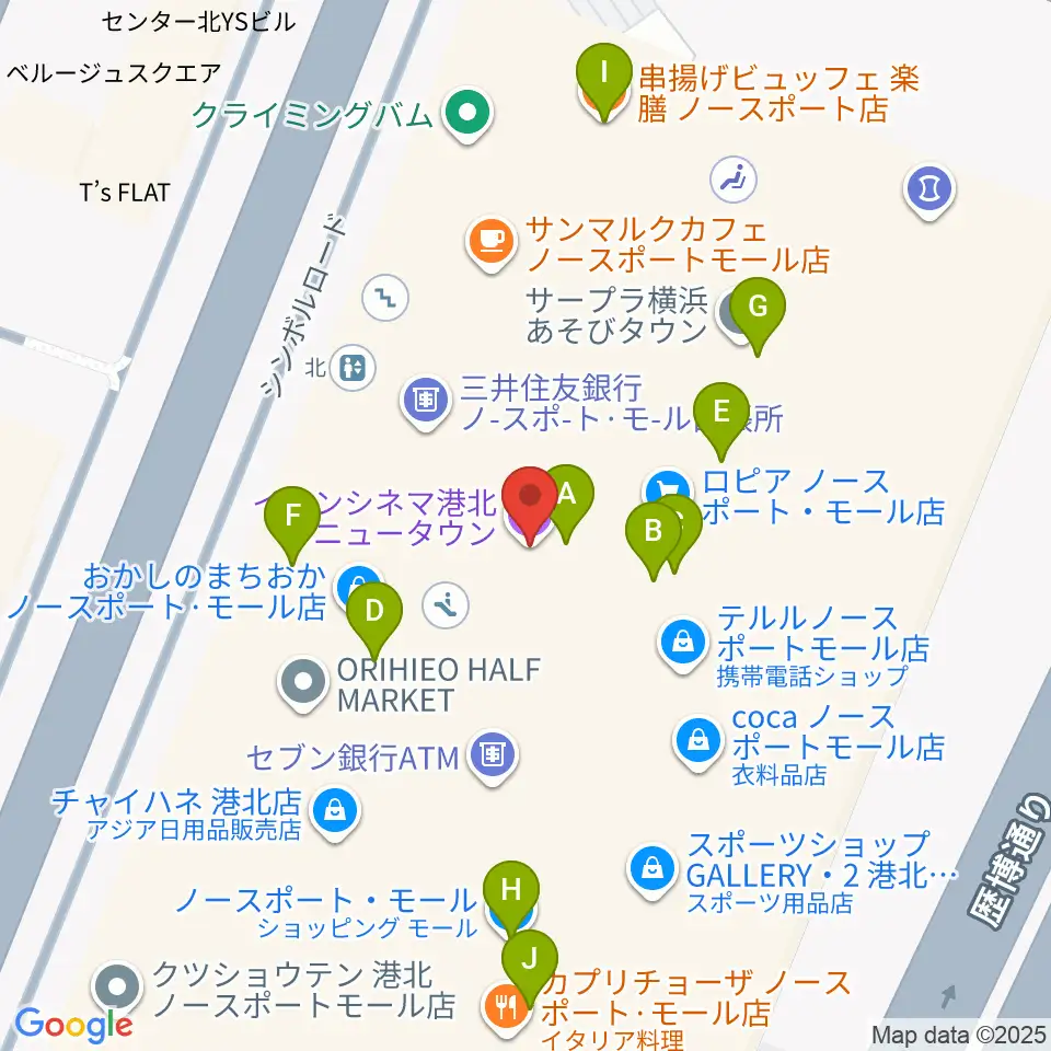 イオンシネマ港北ニュータウン周辺のファミレス・ファーストフード一覧地図