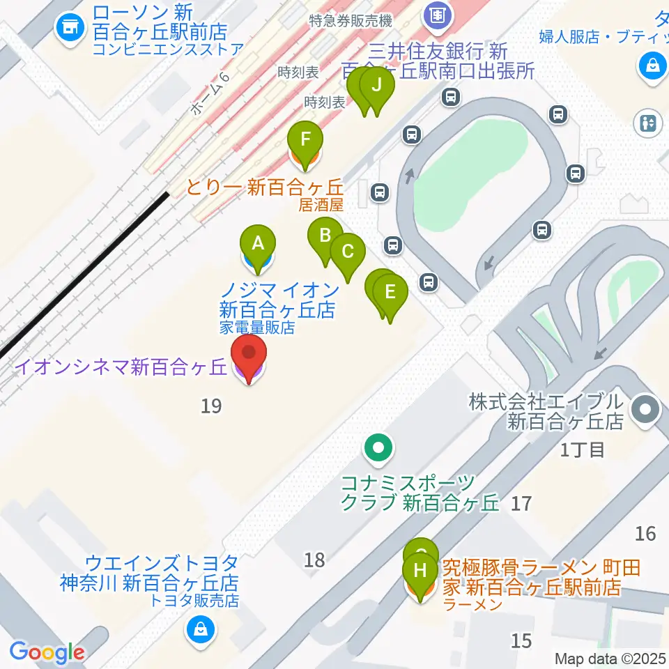 イオンシネマ新百合ヶ丘周辺のファミレス・ファーストフード一覧地図