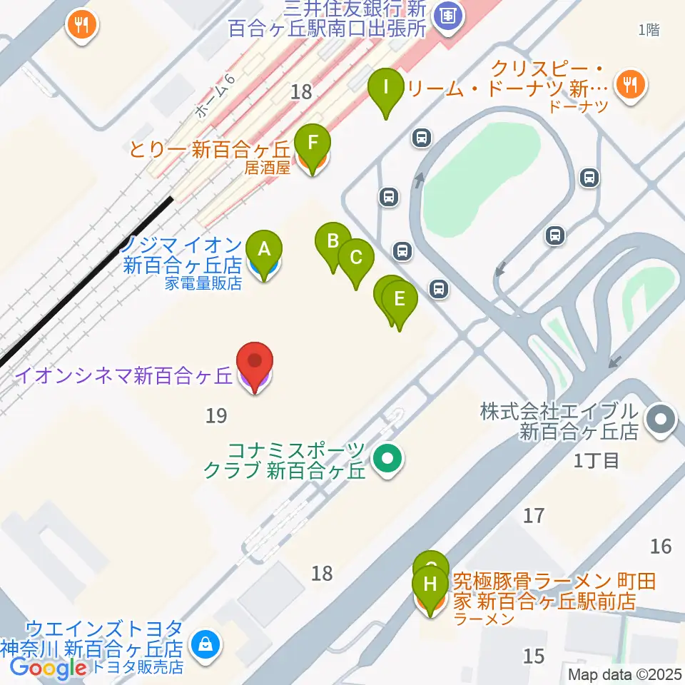 イオンシネマ新百合ヶ丘周辺のファミレス・ファーストフード一覧地図