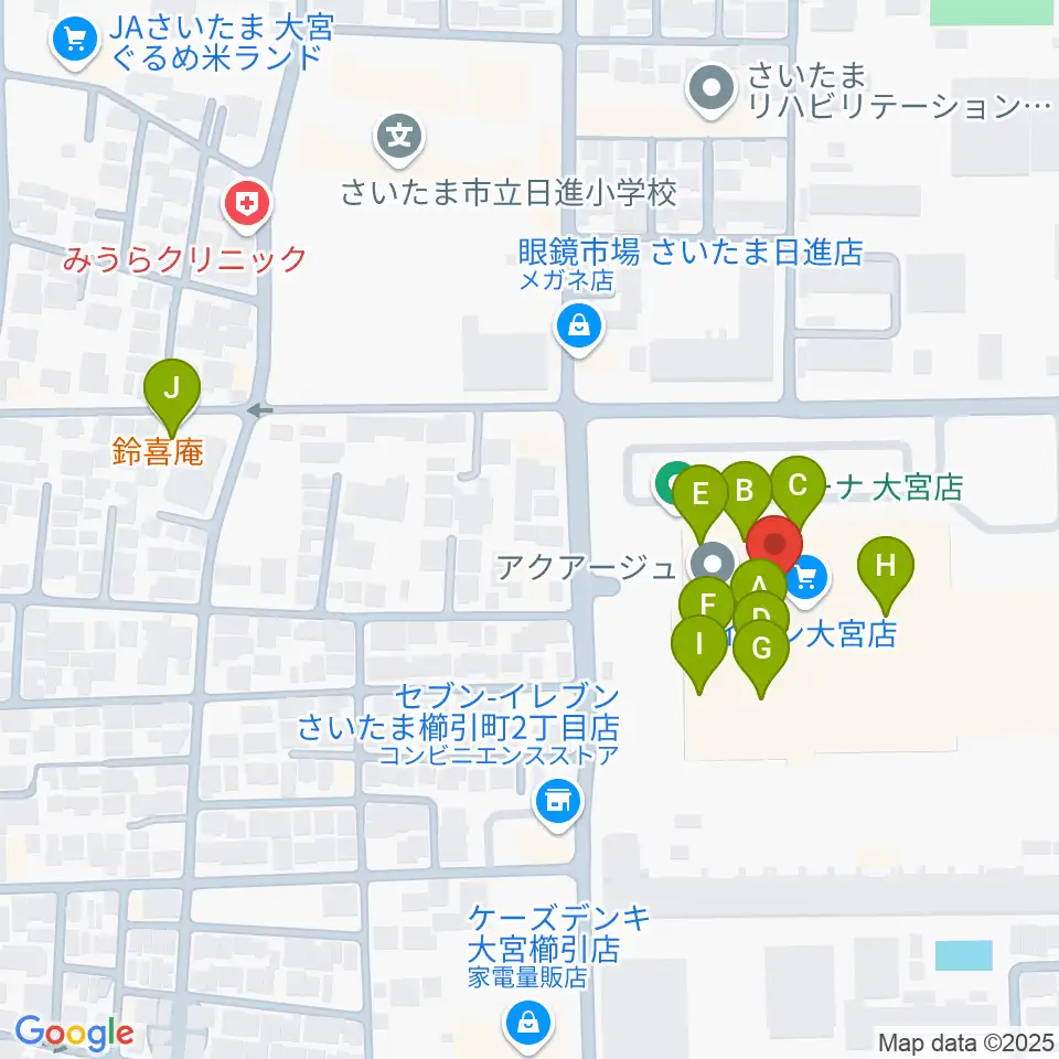 イオンシネマ大宮周辺のファミレス・ファーストフード一覧地図
