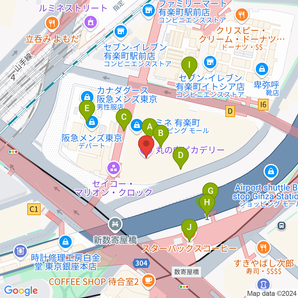 丸の内ピカデリー周辺のファミレス・ファーストフード一覧地図