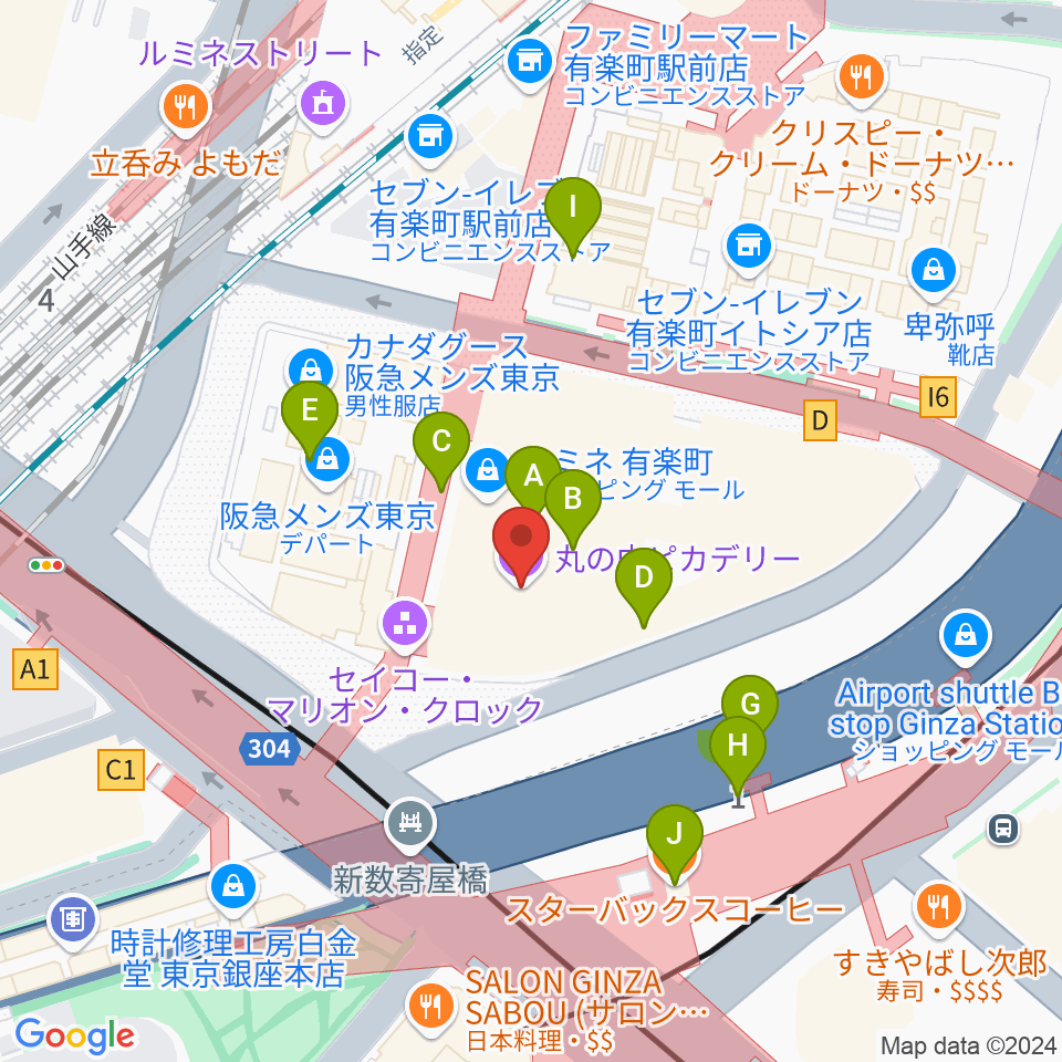 丸の内ピカデリー周辺のファミレス・ファーストフード一覧地図