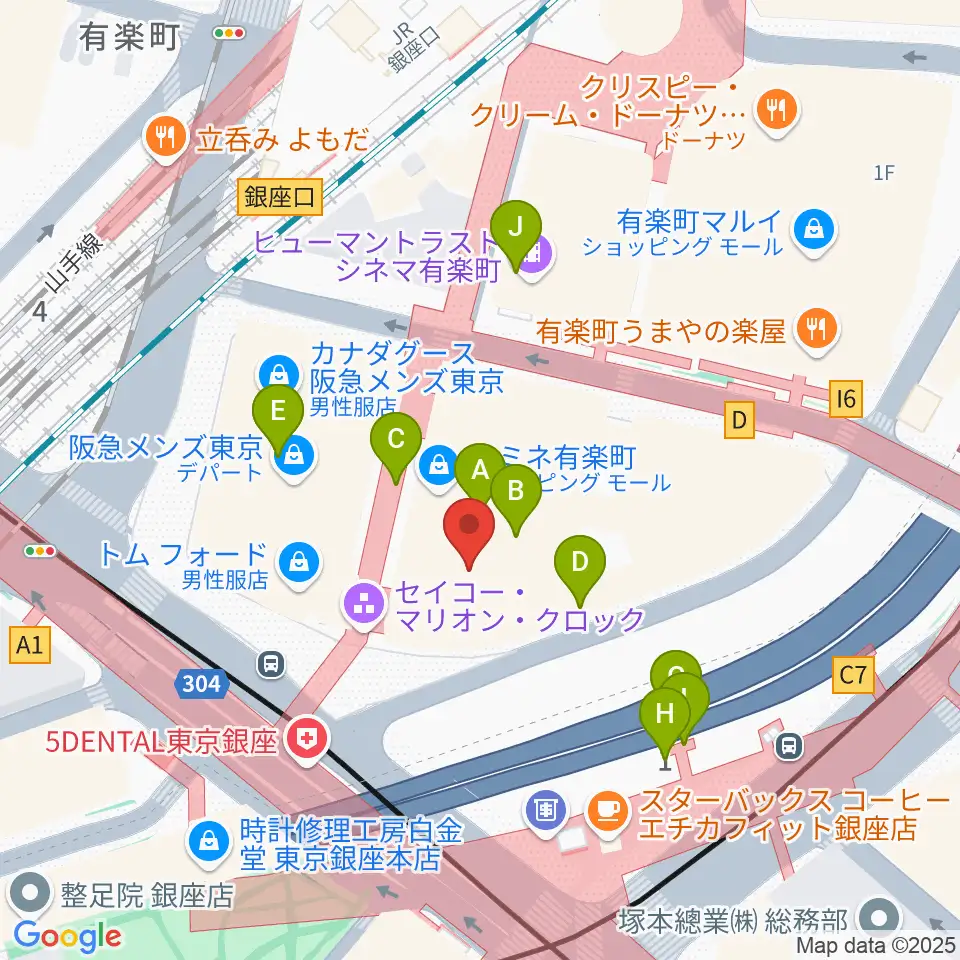 丸の内ピカデリー周辺のファミレス・ファーストフード一覧地図