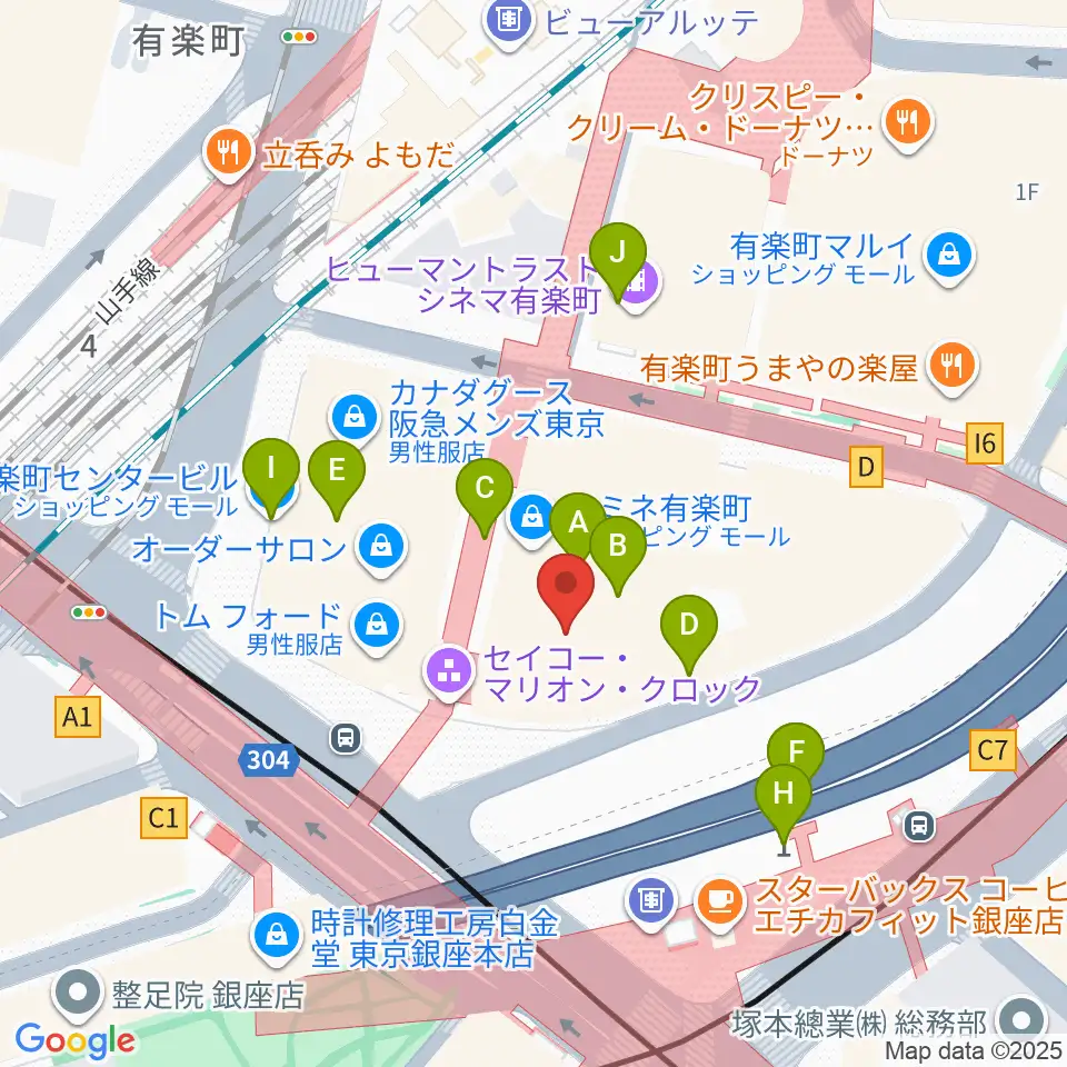 丸の内ピカデリー周辺のファミレス・ファーストフード一覧地図
