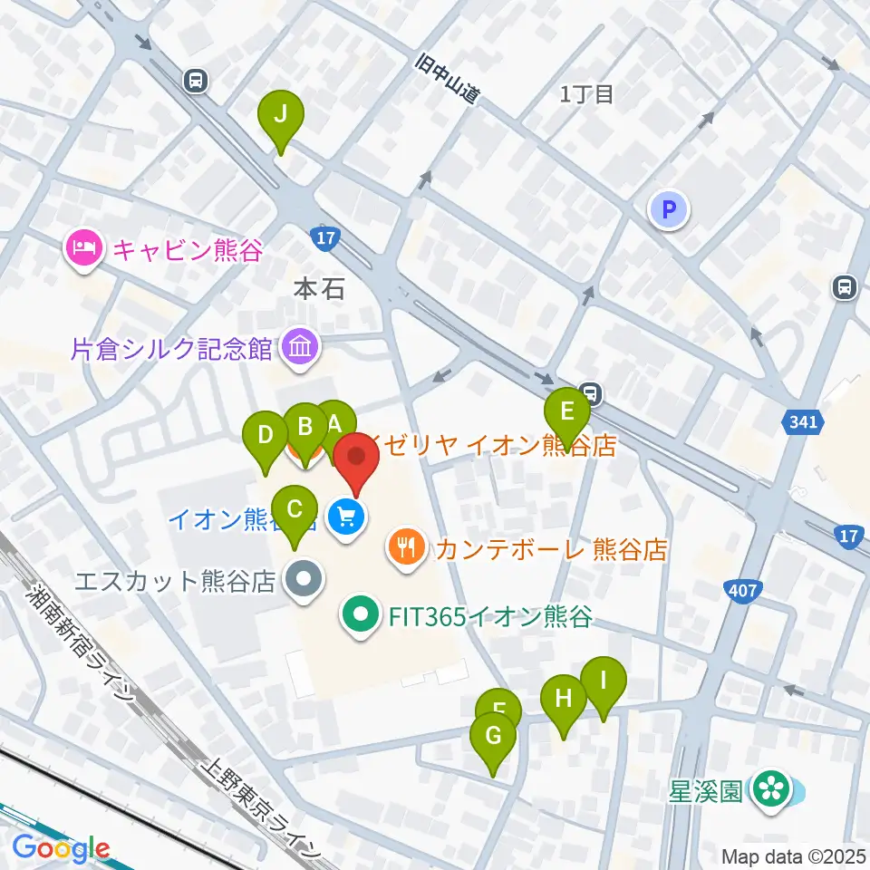 イオンシネマ熊谷周辺のファミレス・ファーストフード一覧地図