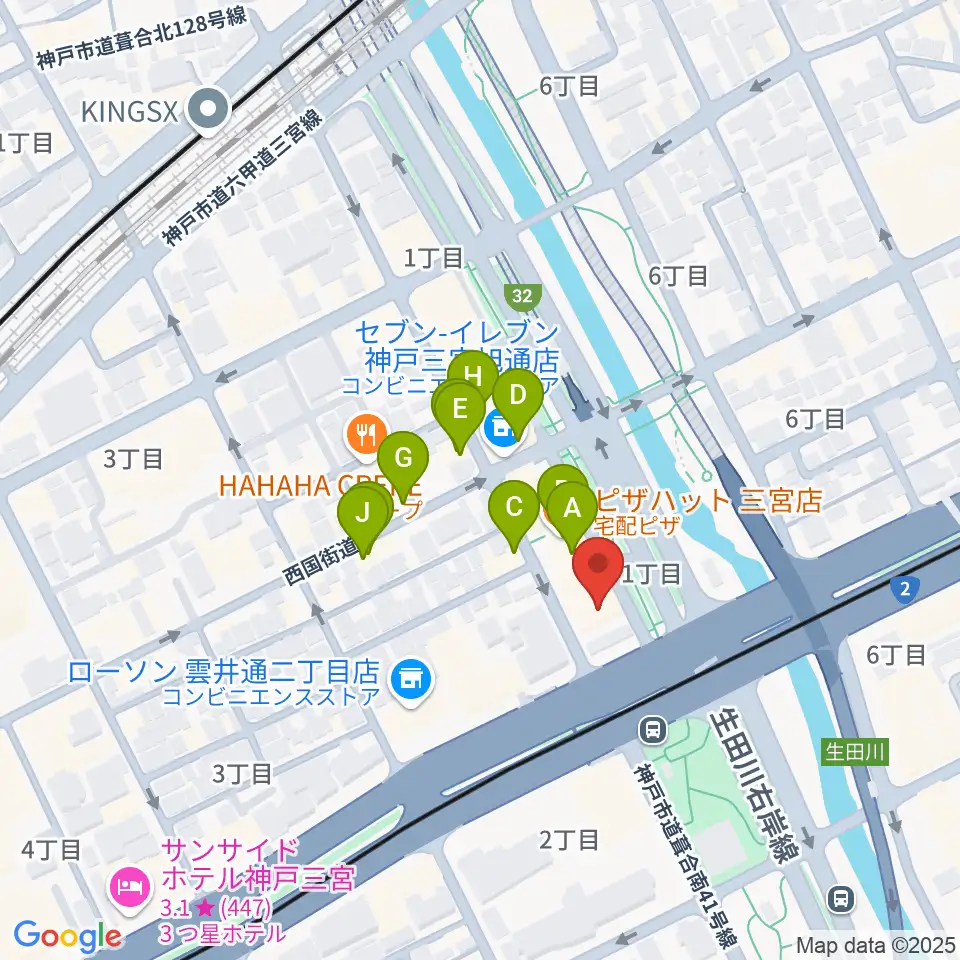 神戸ロッククラブ周辺のファミレス・ファーストフード一覧地図