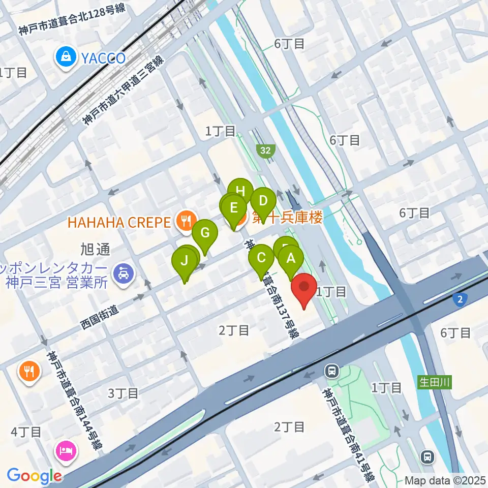 神戸ロッククラブ周辺のファミレス・ファーストフード一覧地図