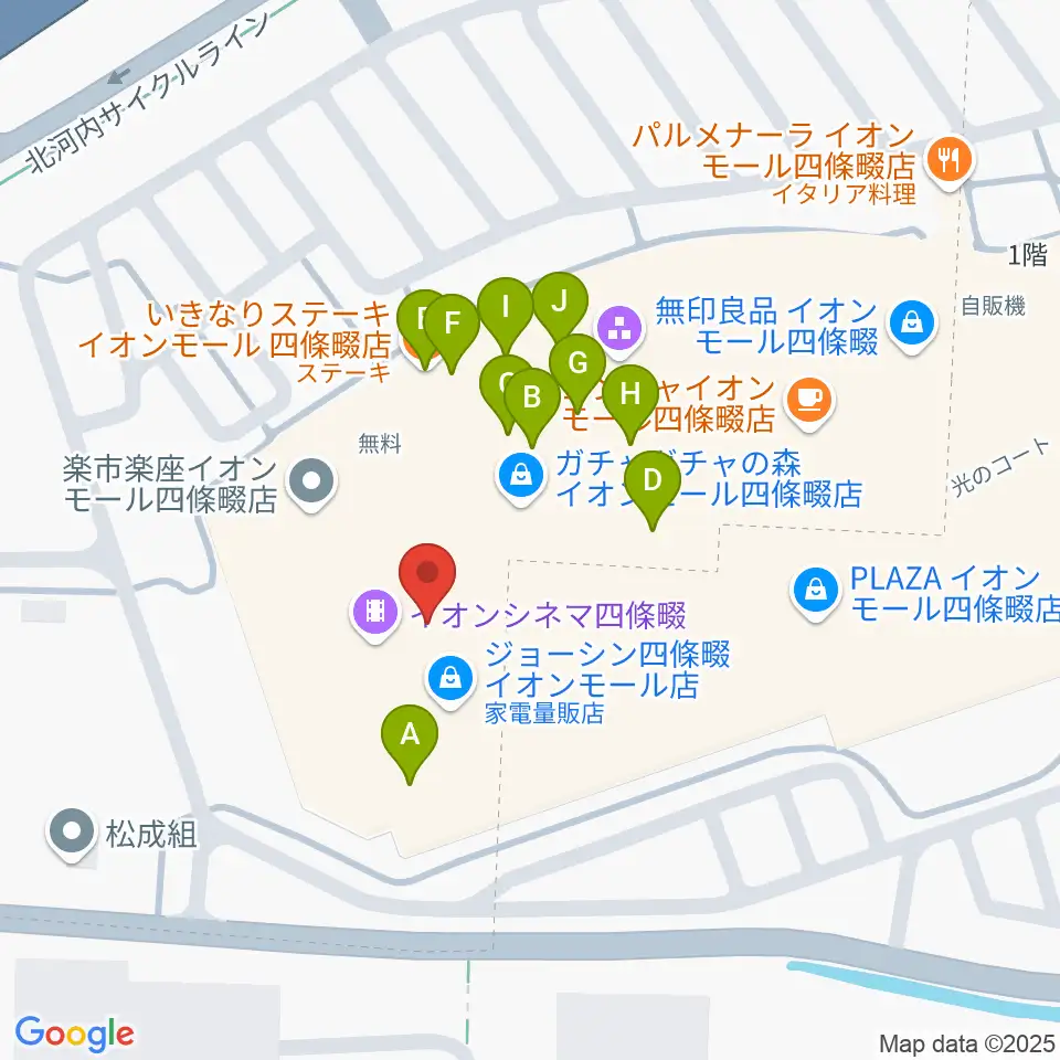 イオンシネマ四條畷周辺のファミレス・ファーストフード一覧地図
