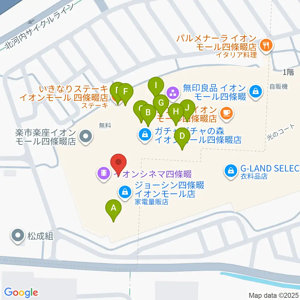イオンシネマ四條畷周辺のファミレス・ファーストフード一覧地図