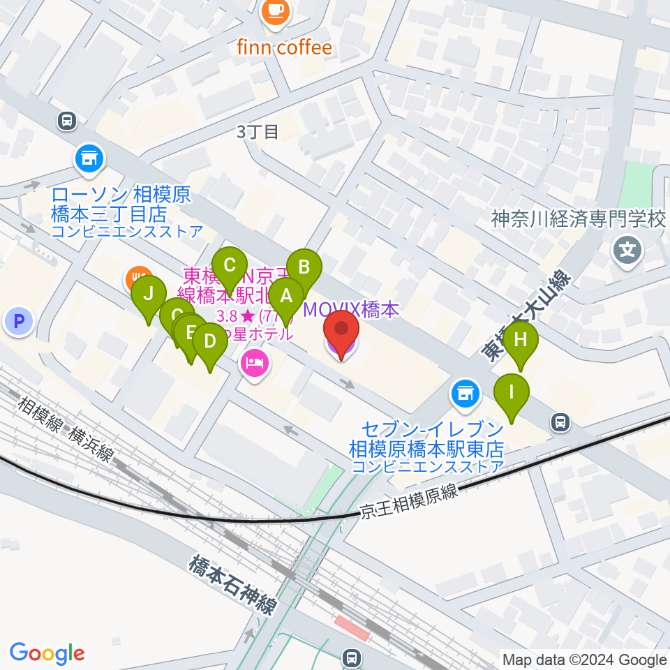 MOVIX橋本周辺のファミレス・ファーストフード一覧地図