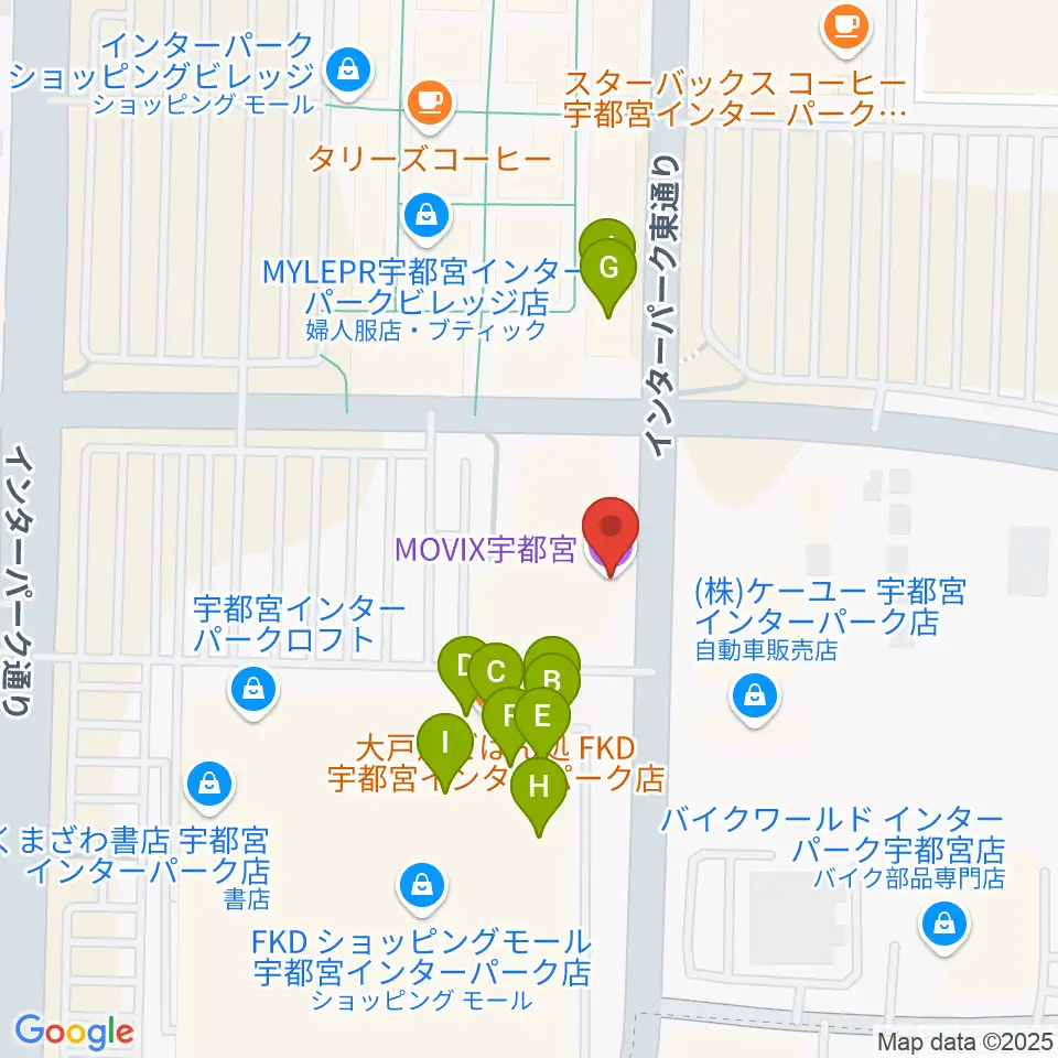 MOVIX宇都宮周辺のファミレス・ファーストフード一覧地図