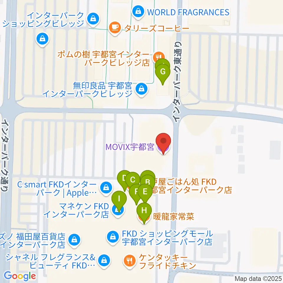 MOVIX宇都宮周辺のファミレス・ファーストフード一覧地図