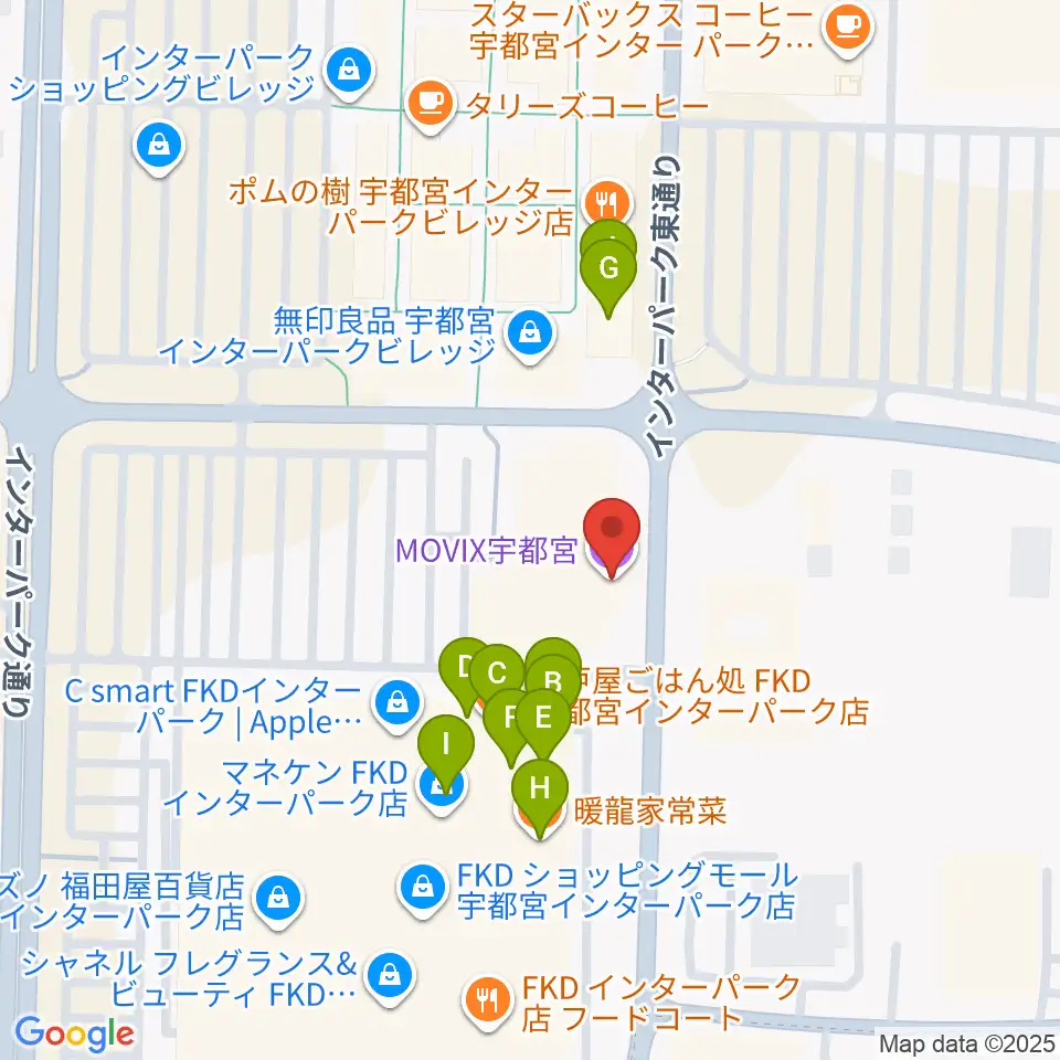 MOVIX宇都宮周辺のファミレス・ファーストフード一覧地図