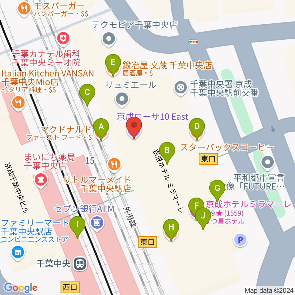 京成ローザ10周辺のファミレス・ファーストフード一覧地図