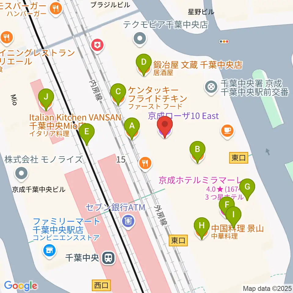 京成ローザ10周辺のファミレス・ファーストフード一覧地図