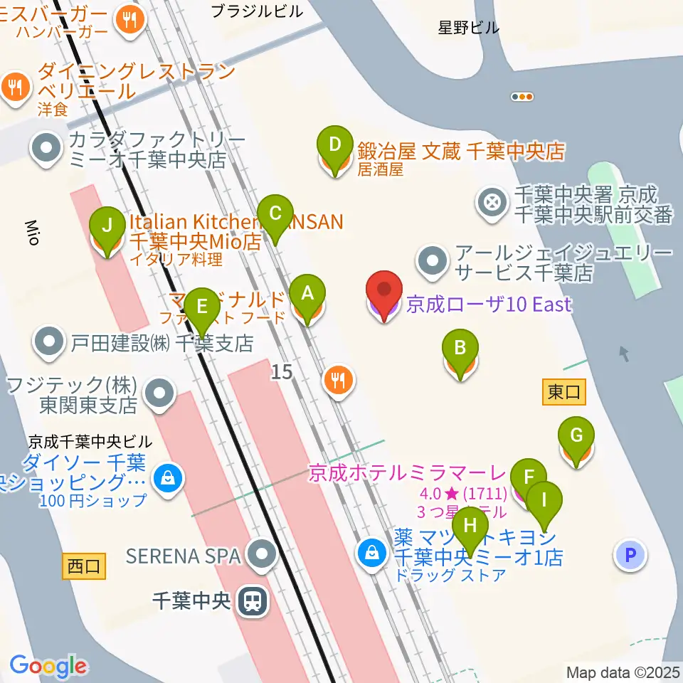 京成ローザ10周辺のファミレス・ファーストフード一覧地図
