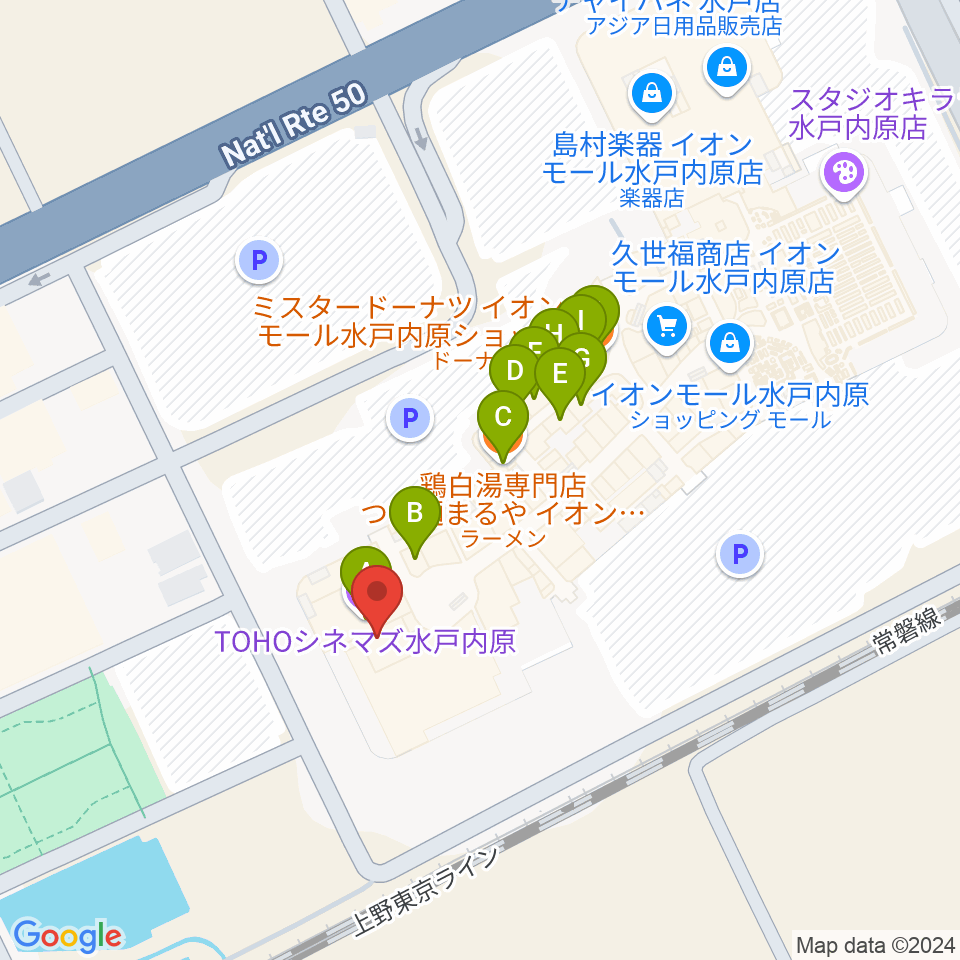 TOHOシネマズ水戸内原周辺のファミレス・ファーストフード一覧地図