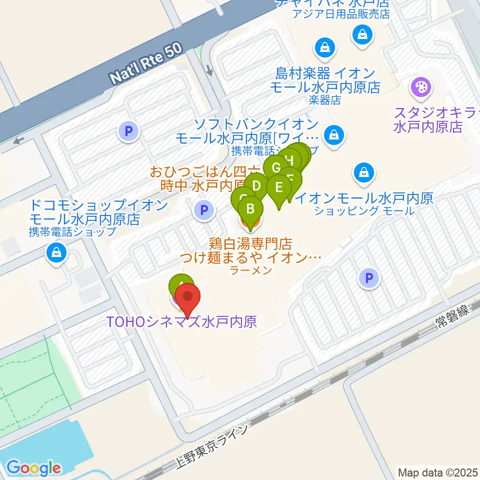 TOHOシネマズ水戸内原周辺のファミレス・ファーストフード一覧地図