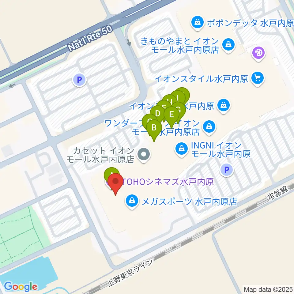TOHOシネマズ水戸内原周辺のファミレス・ファーストフード一覧地図