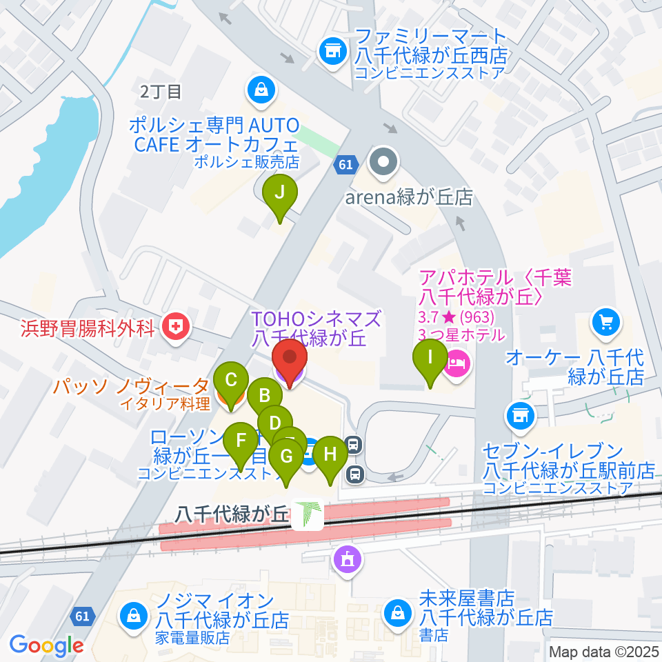 TOHOシネマズ八千代緑が丘周辺のファミレス・ファーストフード一覧地図