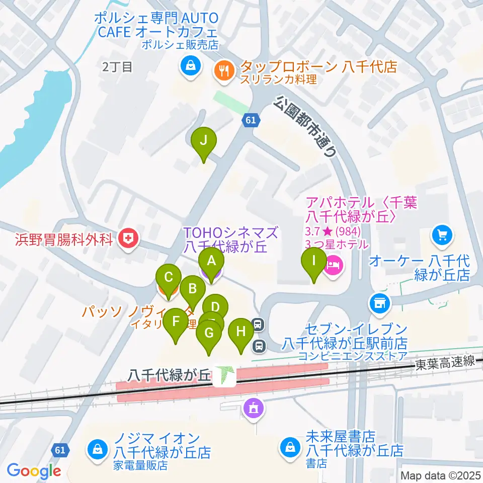 TOHOシネマズ八千代緑が丘周辺のファミレス・ファーストフード一覧地図