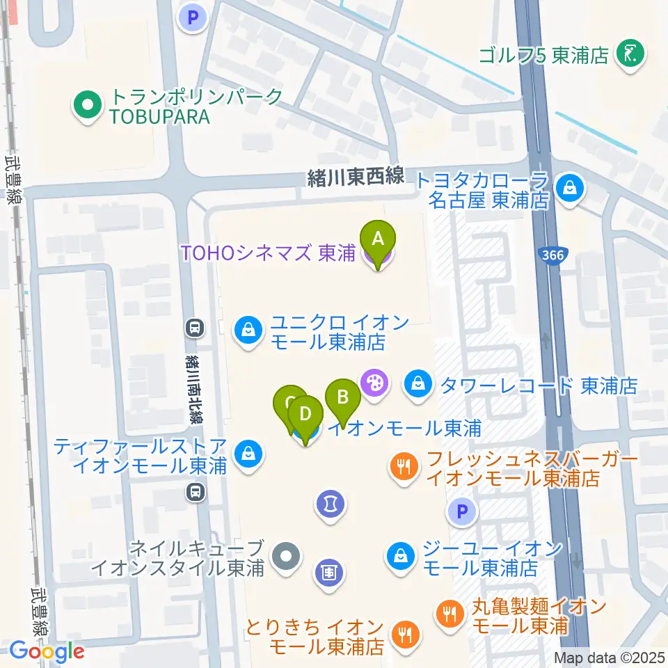TOHOシネマズ東浦周辺のファミレス・ファーストフード一覧地図