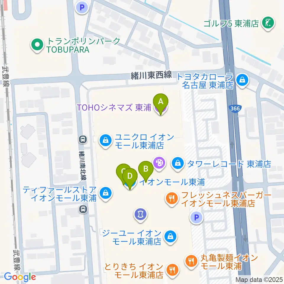 TOHOシネマズ東浦周辺のファミレス・ファーストフード一覧地図