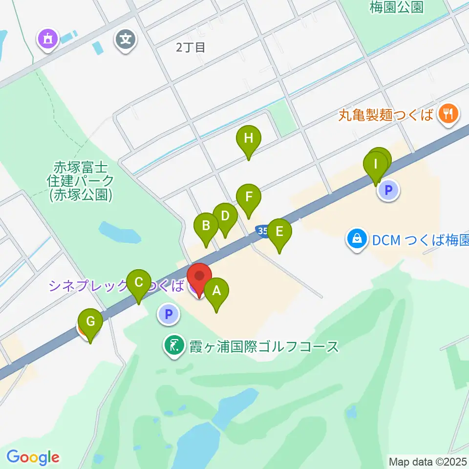 シネプレックスつくば周辺のファミレス・ファーストフード一覧地図